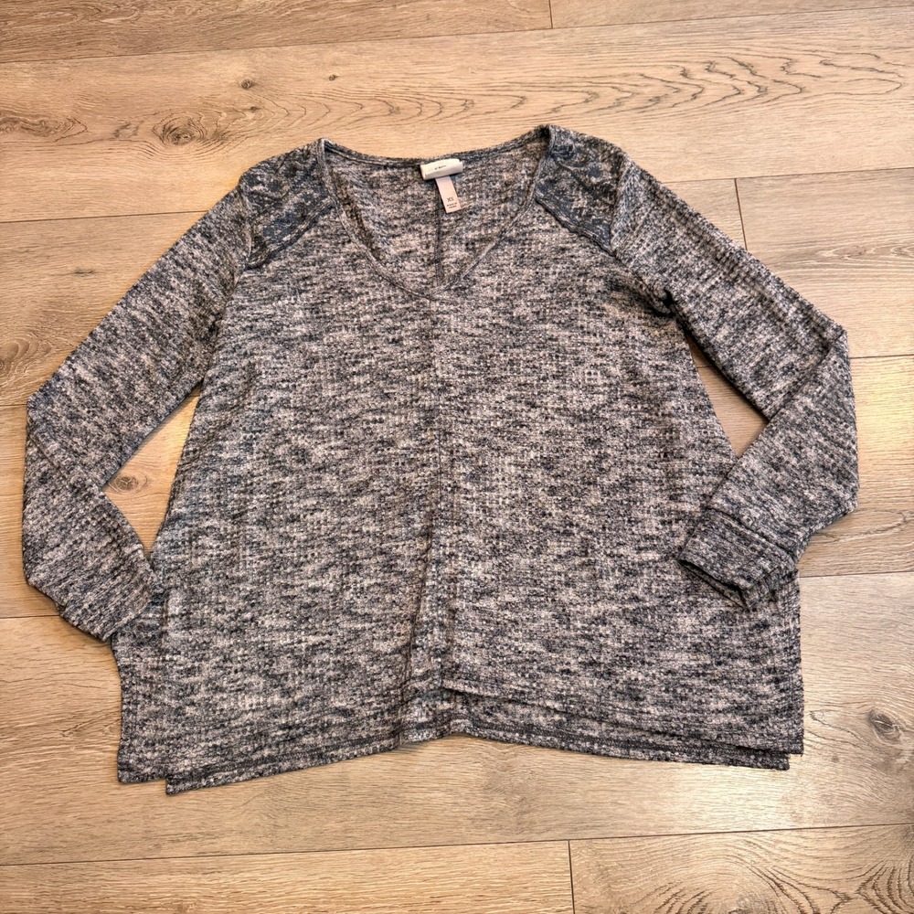 Knox Rose‎ Womens XSmall XS Gray Pullover Tunic Top Waffle V Neck Textured